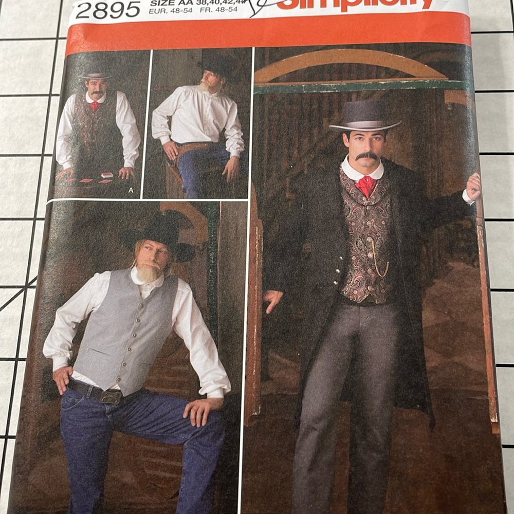 Simplicity 2895 men's historic/western frock coat, shirt, vest sewing pattern